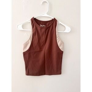 Burn Boot Camp Womens High Neck Racerback Athletic Tank Top Brown Cream Small